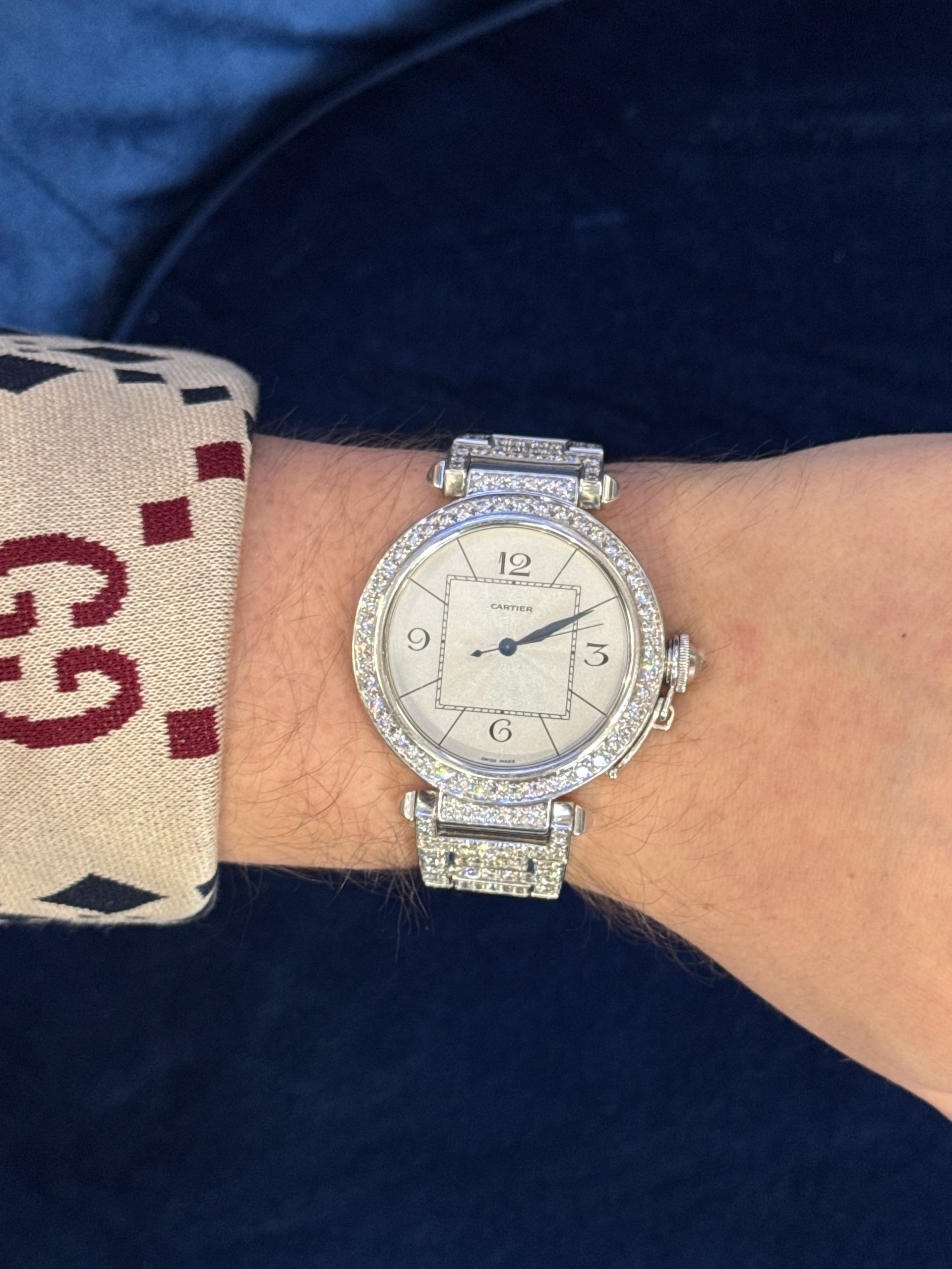 Cartier Pasha 42 in 18K White Gold Featuring 20 carats of Natural Diamonds