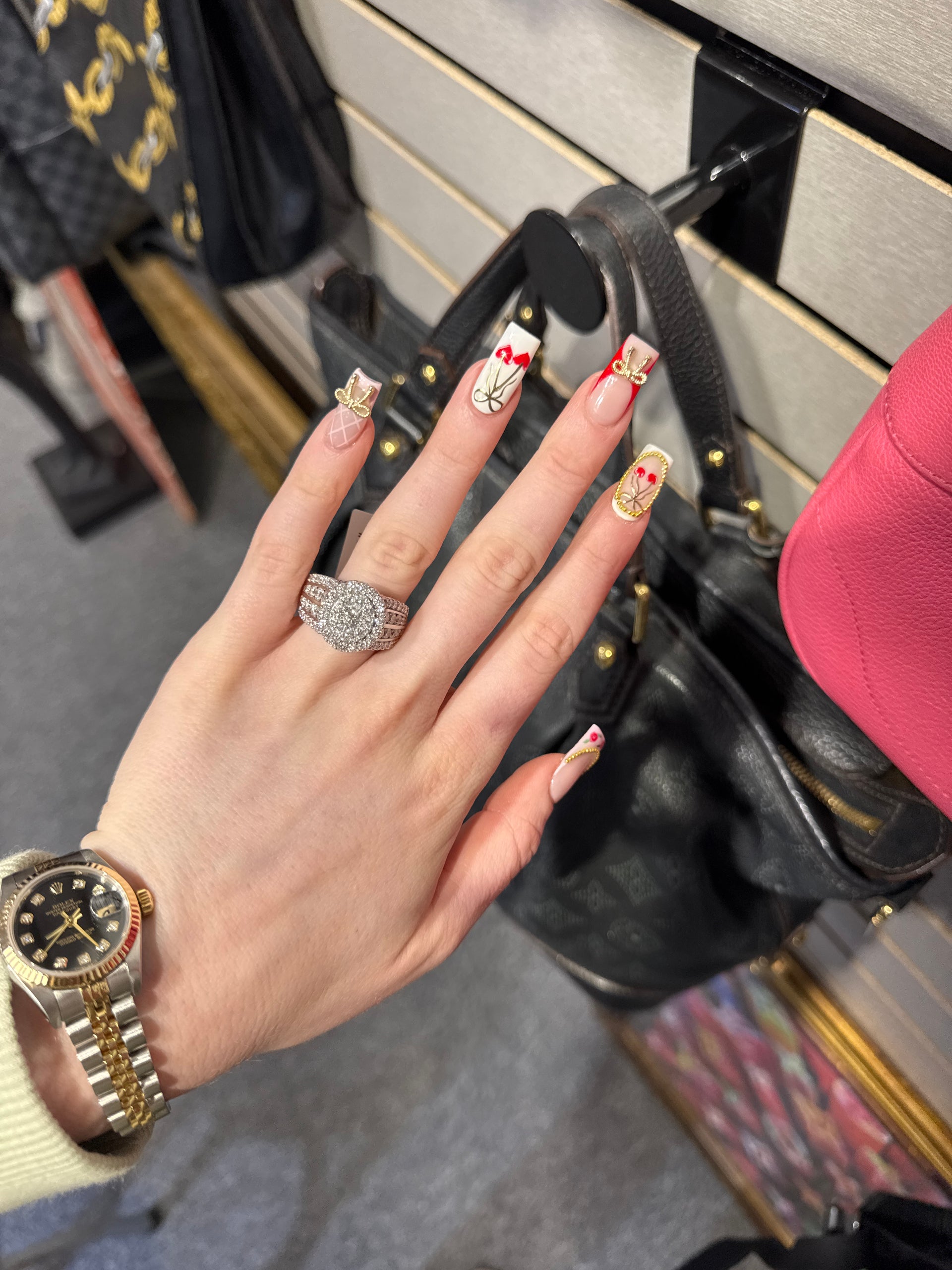 Natural Diamond Cluster Set Ring in 14K White Gold