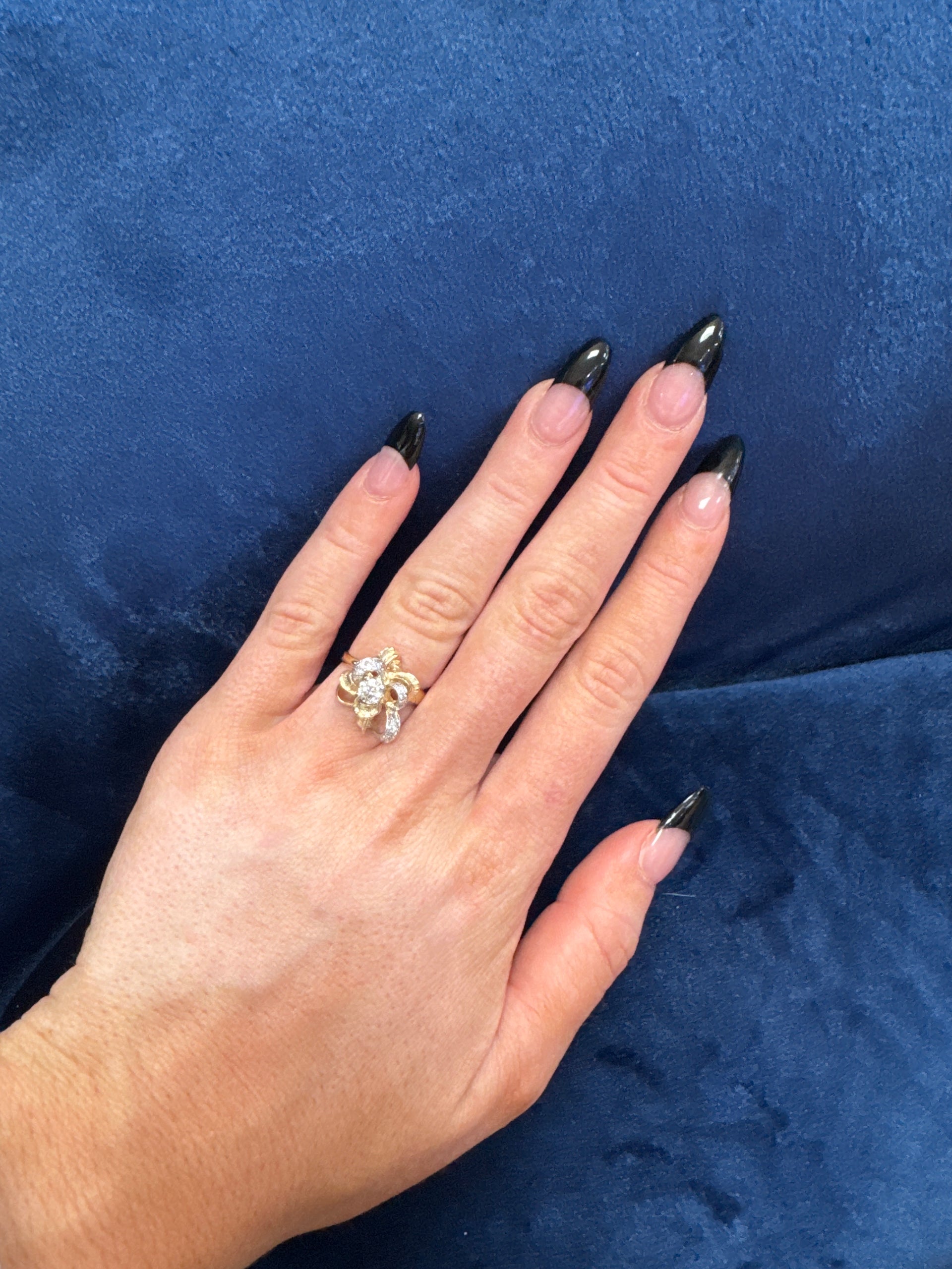 Natural Diamond Floral Cluster Ring in 14K Yellow Gold