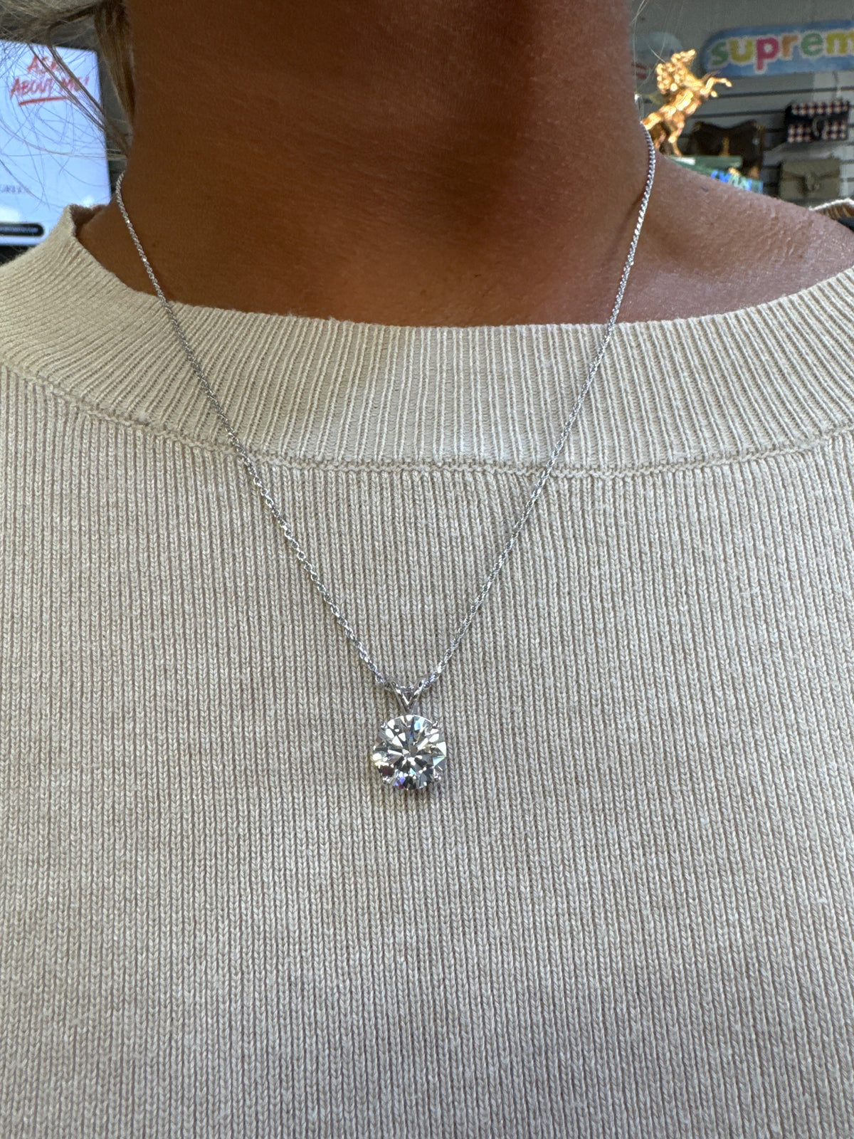 5.0ct. LAB E VS1 Lab Grown Round Mounted in Custom 14K Basket Pendant