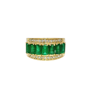 Natural Emerald & Diamond Fashion Ring in 14K Yellow Gold Sz 7