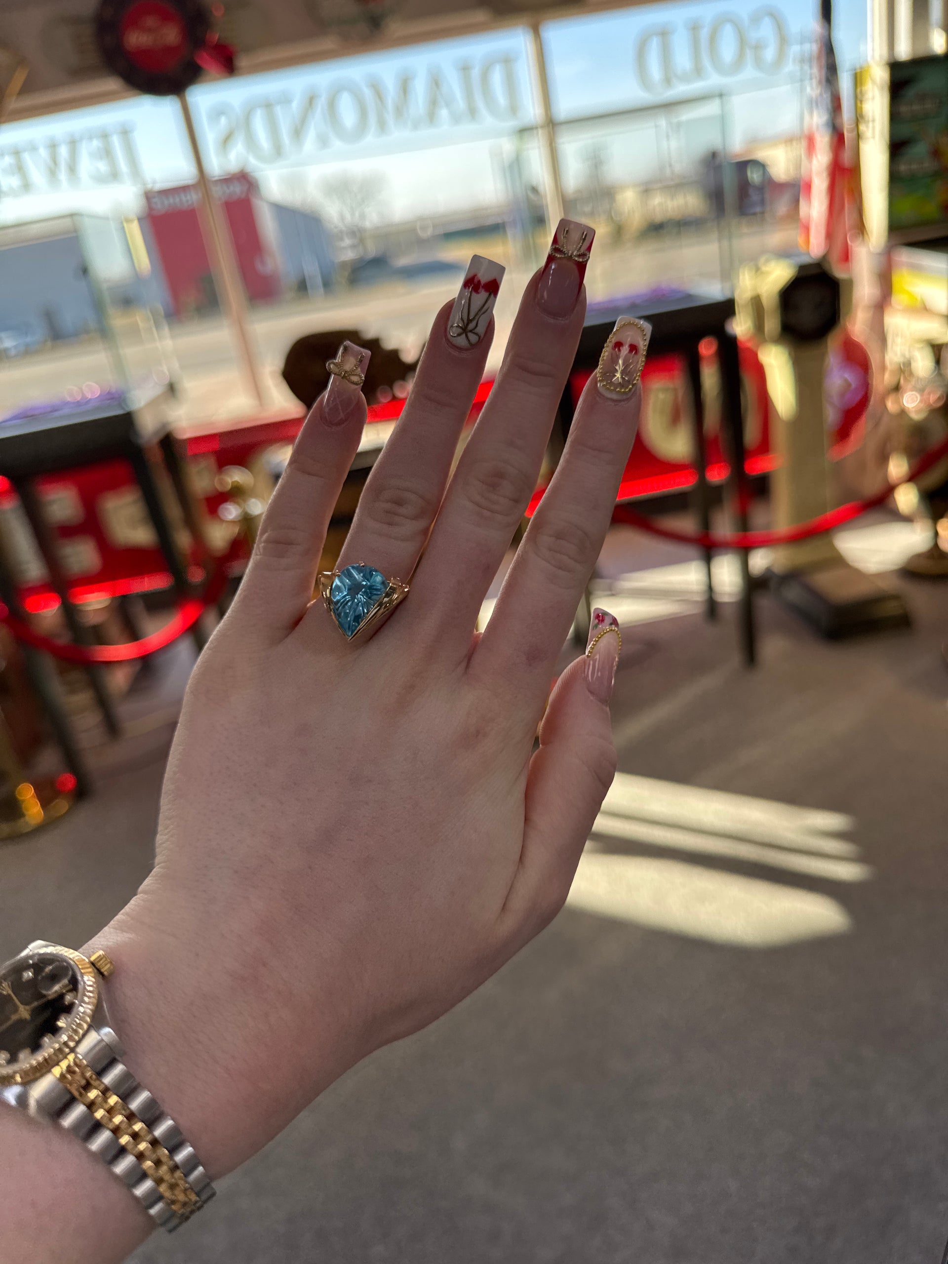 Fantasy Cut Blue Topaz Fashion Ring Set in 14K Yellow Gold