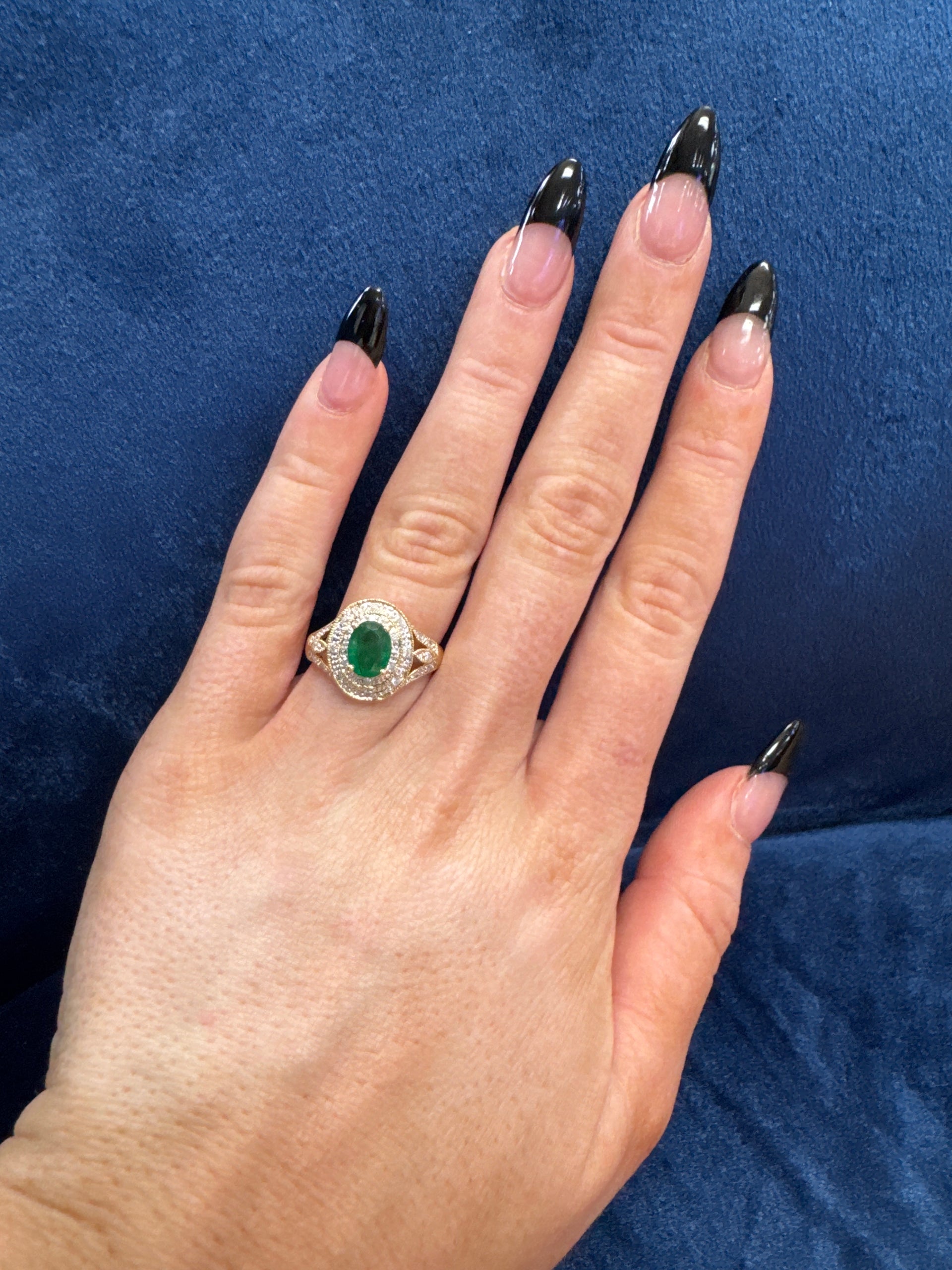 Natural Oval Emerald Estate Ring Set in 14K Yellow Gold