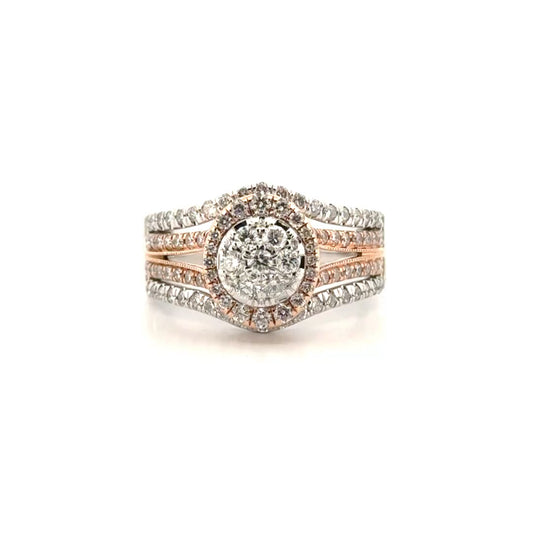 Natural Diamond Cluster Engagement Ring in 14K White & Rose Gold