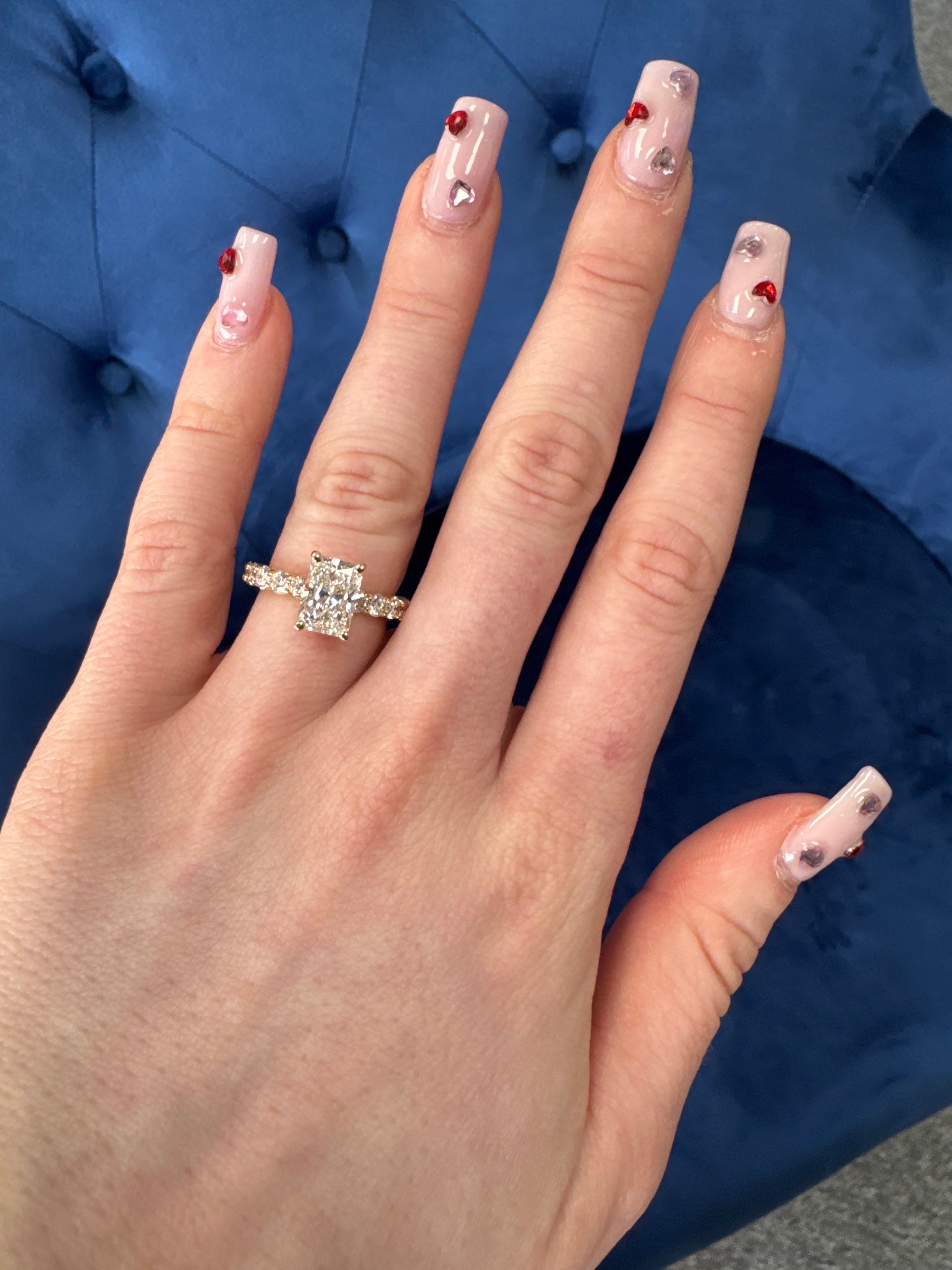 2.0ct. F VS1 Lab Grown Elongated Radiant Diamond on 10pt Diamond Band