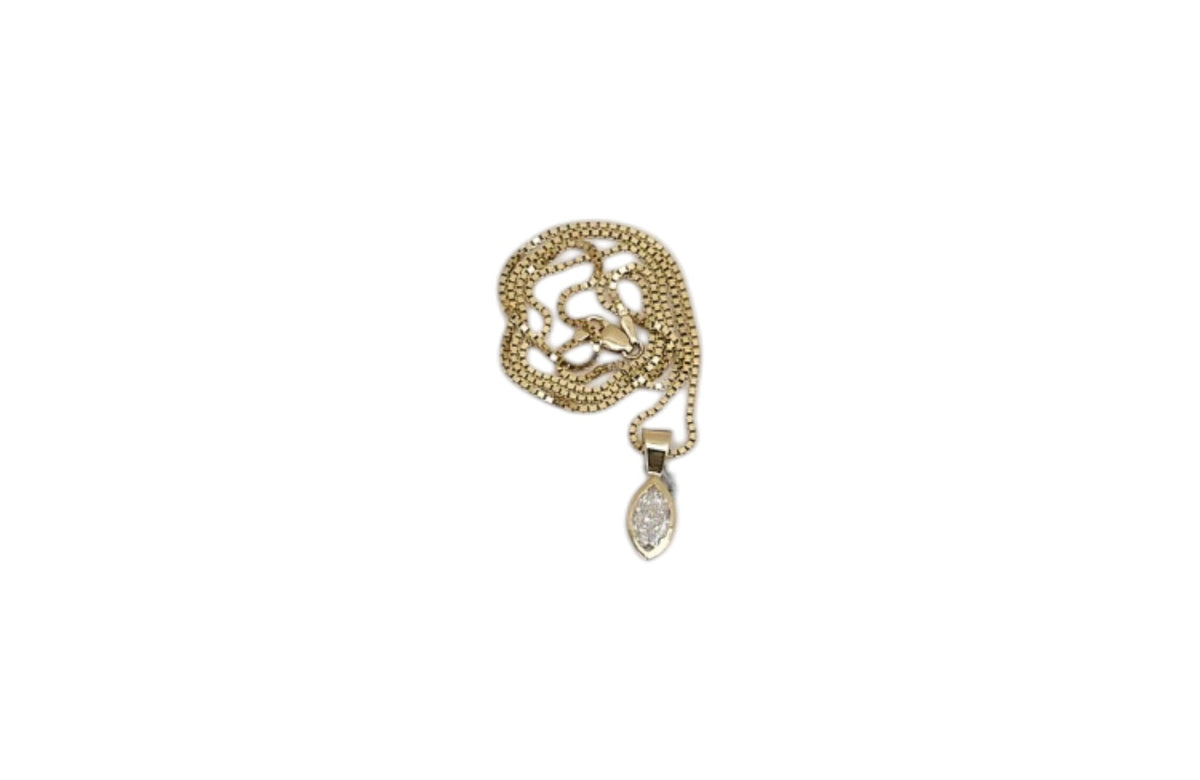 1ct. Natural Marquise Diamond Bezel Set in 14K Yellow Gold on 14K Yellow Gold Box Chain