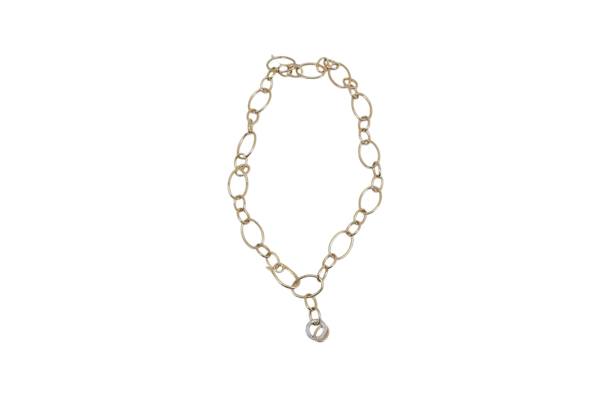 Oval Link Adjustable Position Necklace in 14K Yellow Gold Featuring Natural Diamond Halo