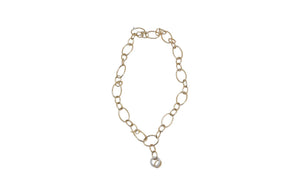 Oval Link Adjustable Position Necklace in 14K Yellow Gold Featuring Natural Diamond Halo