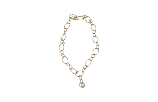 Oval Link Adjustable Position Necklace in 14K Yellow Gold Featuring Natural Diamond Halo