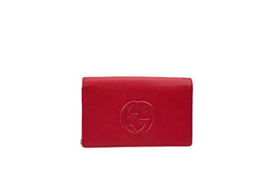 Gucci Soho Wallet on Chain in Red Pebbled Calfskin Leather