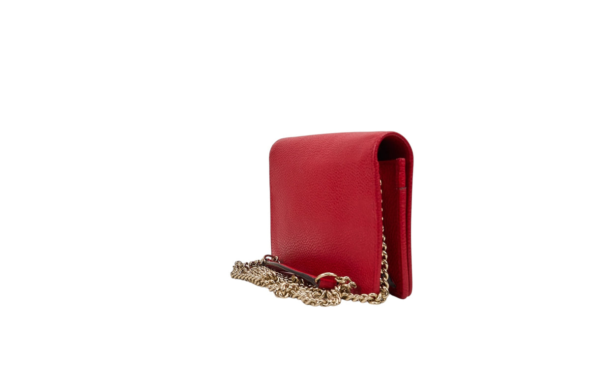 Gucci Soho Wallet on Chain in Red Pebbled Calfskin Leather