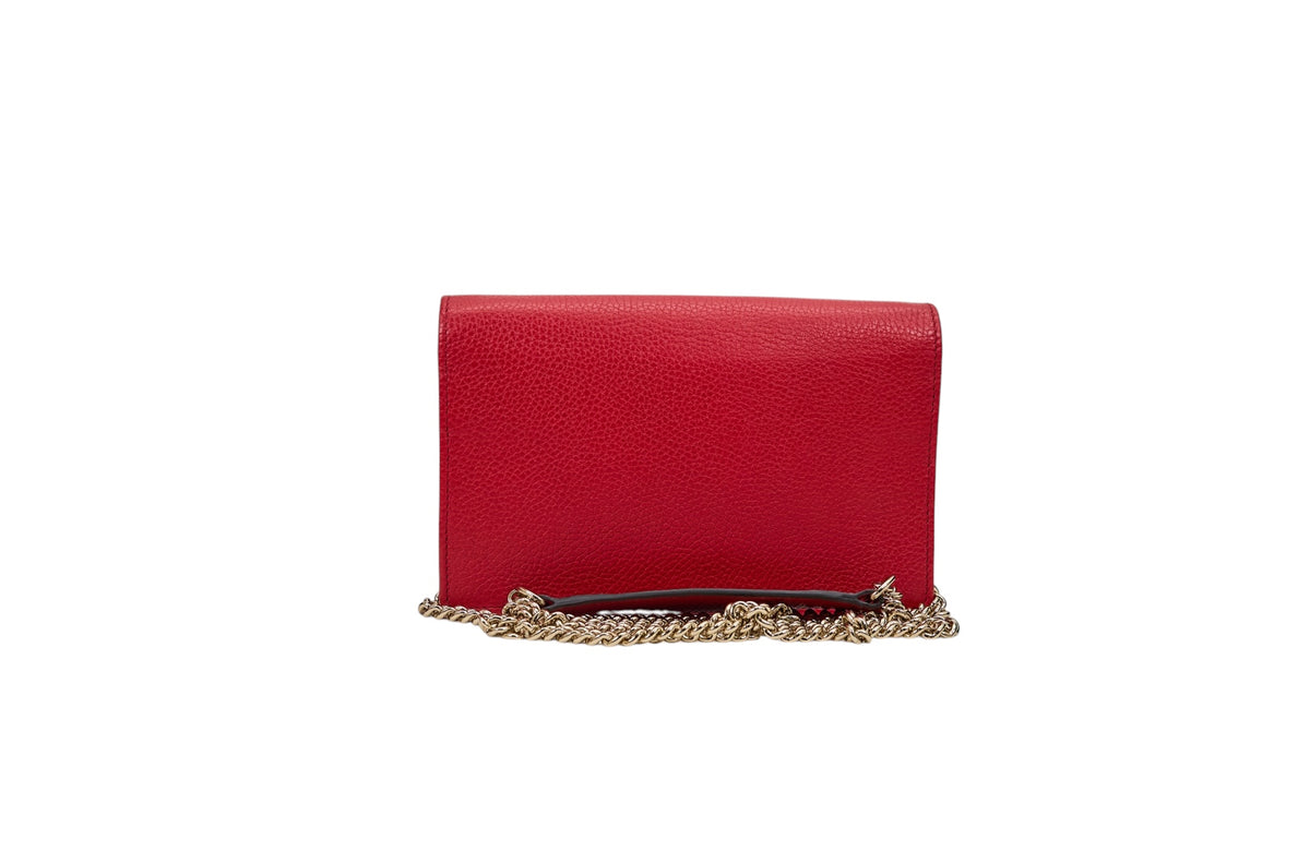 Gucci Soho Wallet on Chain in Red Pebbled Calfskin Leather