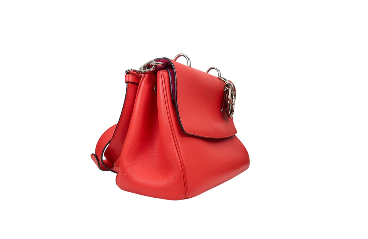 Dior Be Red Calfskin Leather Top Handle Bag
