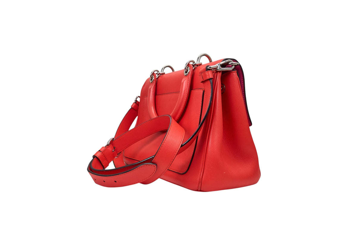 Dior Be Red Calfskin Leather Top Handle Bag