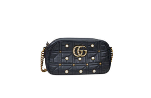 Gucci Marmont Small Faux Pearl Quilted Calfskin Black Shoulder Bag