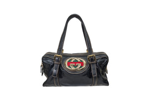 Gucci Dialux Britt Boston Bag in Black Leather