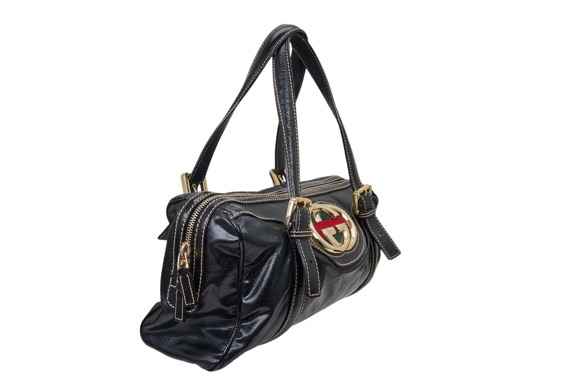 Gucci Dialux Britt Boston Bag in Black Leather