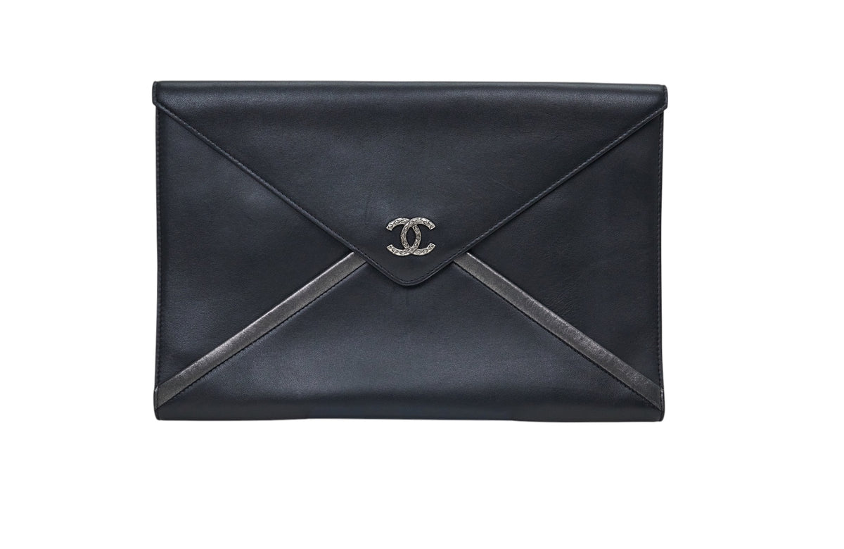 Chanel Black Calfskin Cocomail Document Clutch