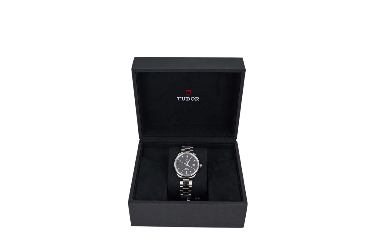 38mm Tudor Style Stainless Steel Black Dial