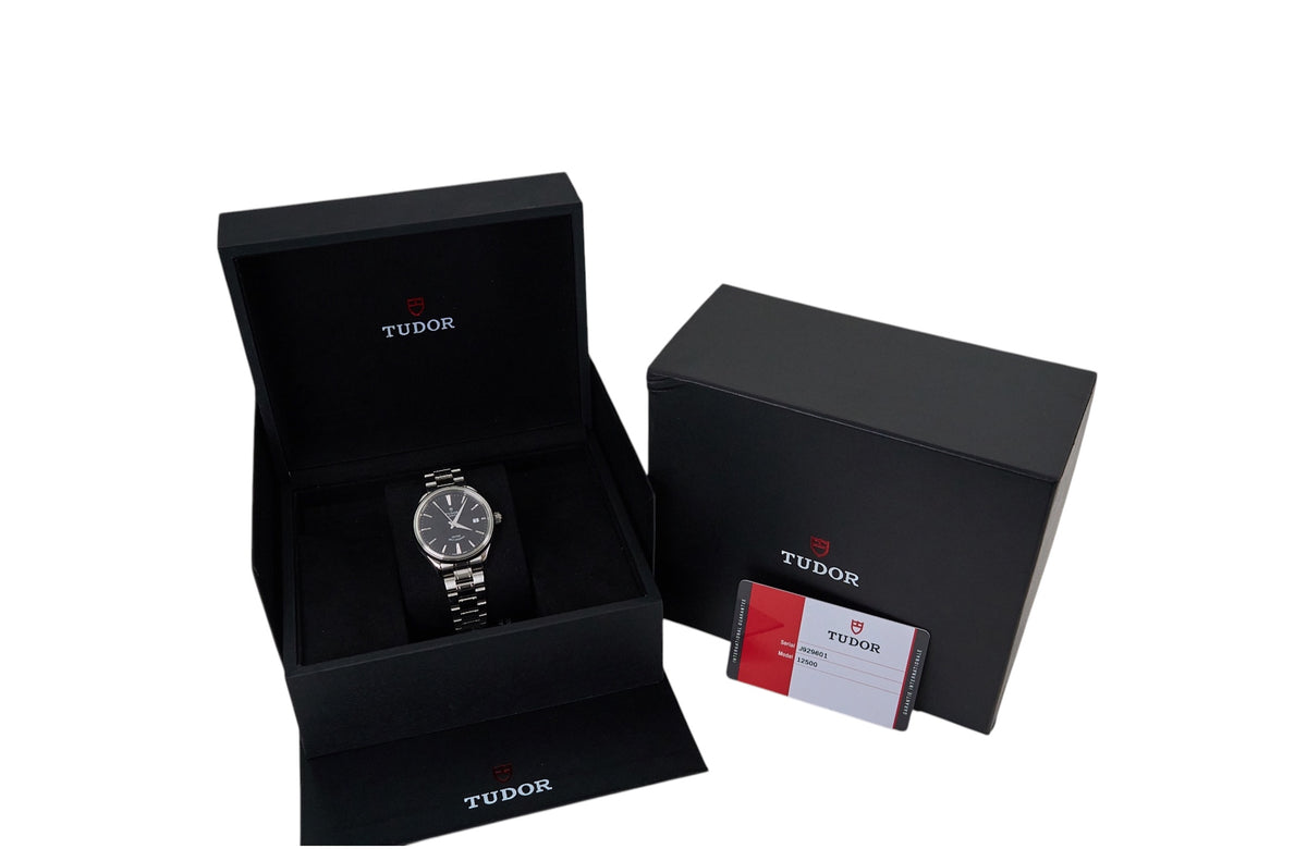 38mm Tudor Style Stainless Steel Black Dial
