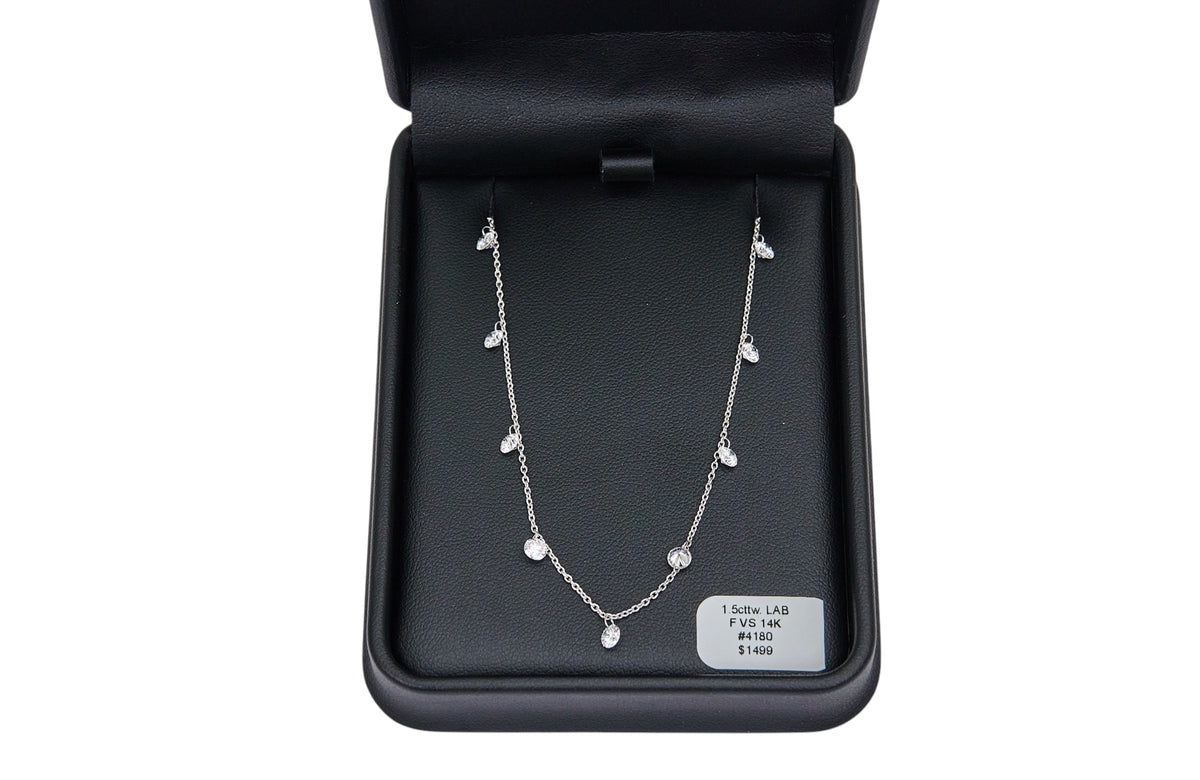 1.5cttw. F VS Lab Grown Drill Set Diamond Necklace in 14K White Gold