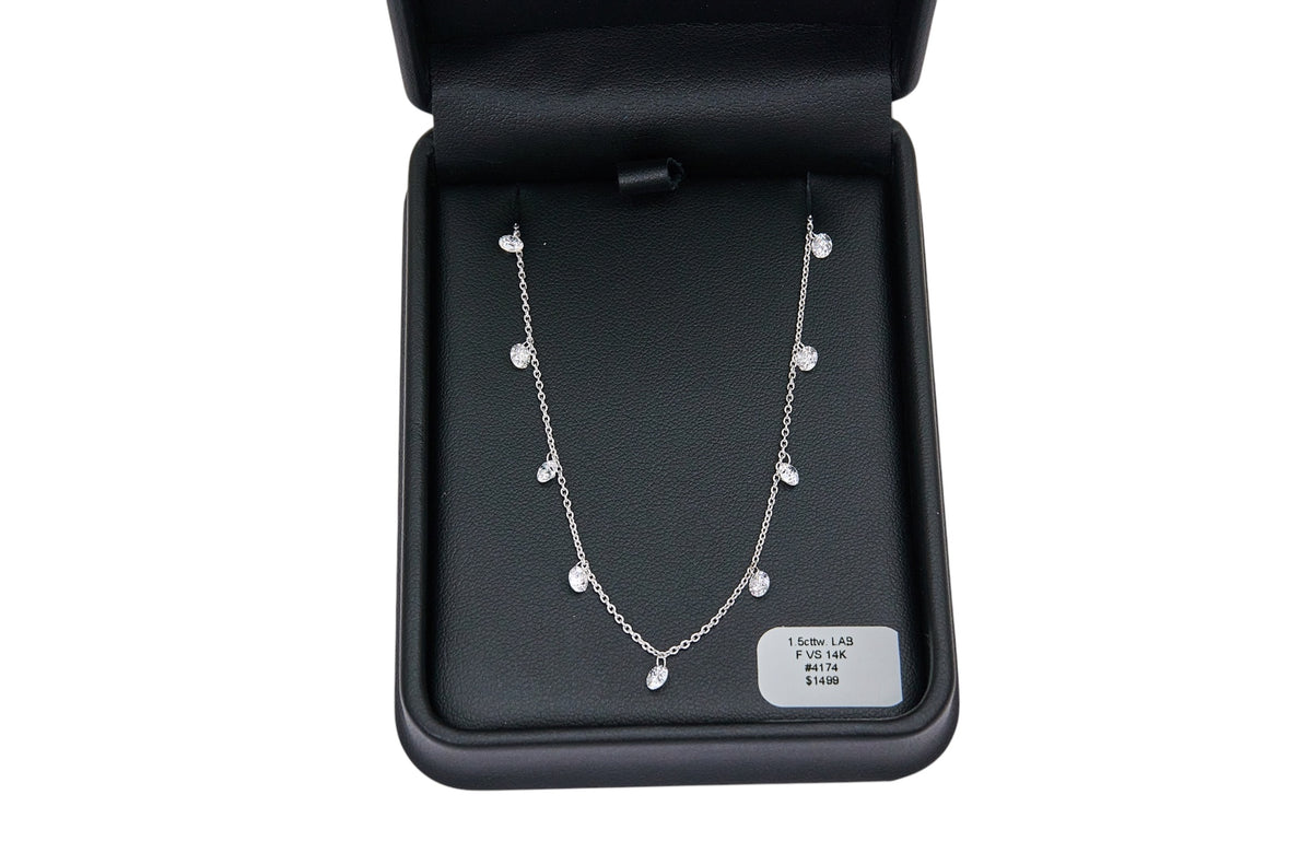 1.5cttw. F VS Lab Grown Drill Set Diamond Necklace in 14K White Gold