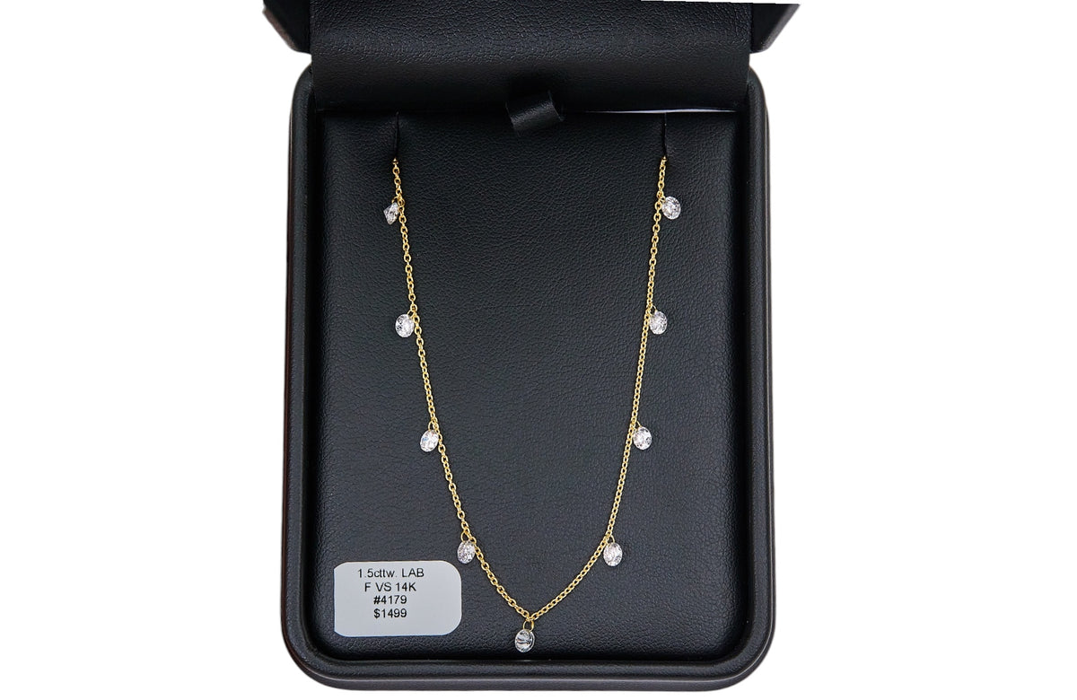 1.5cttw. F VS Lab Grown Drill Set Diamond Necklace in 14K Yellow Gold