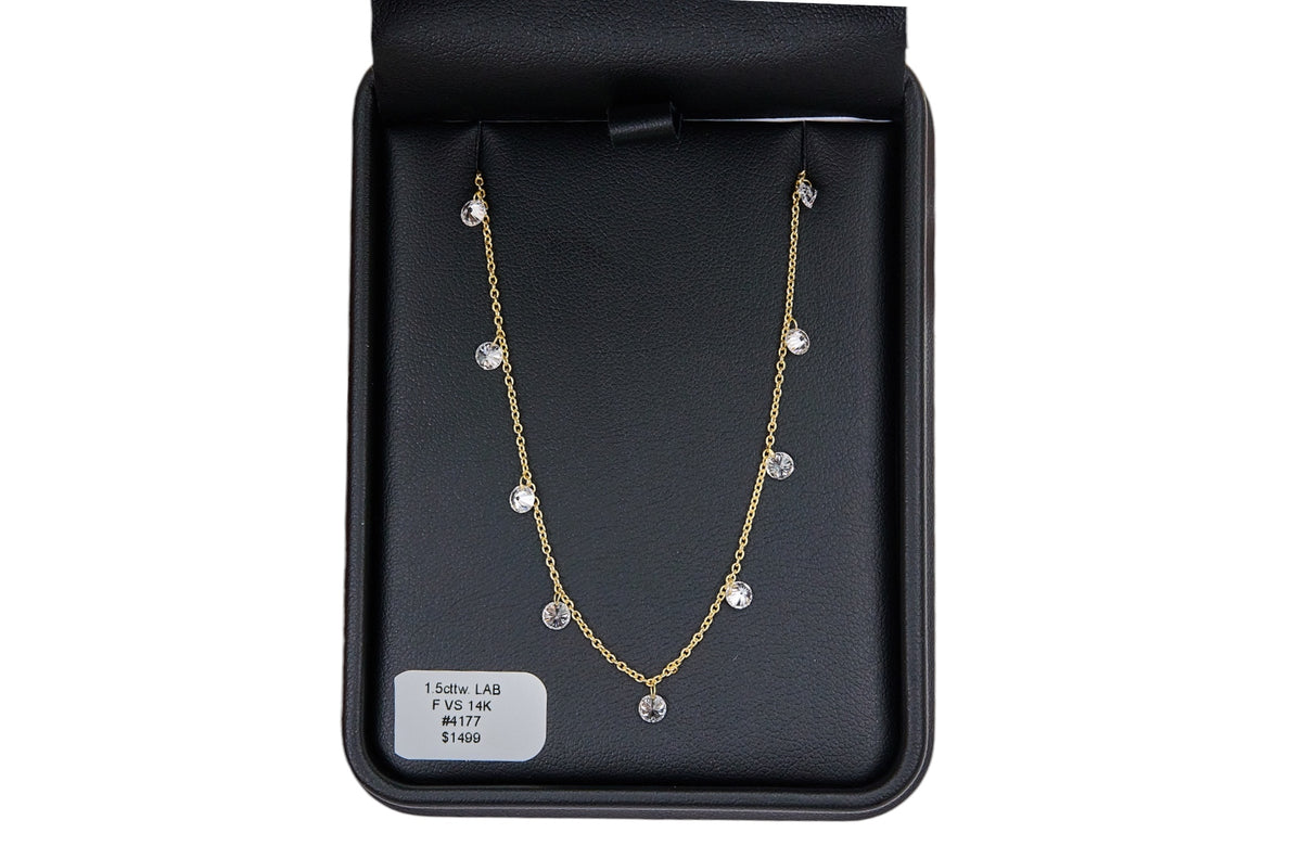 1.5cttw. F VS Lab Grown Drill Set Diamond Necklace in 14K Yellow Gold