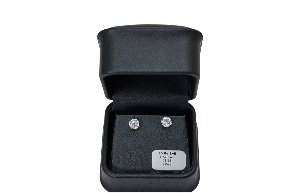 1.5cttw. F VS Lab Grown Round Diamond Studs in 14K White Gold