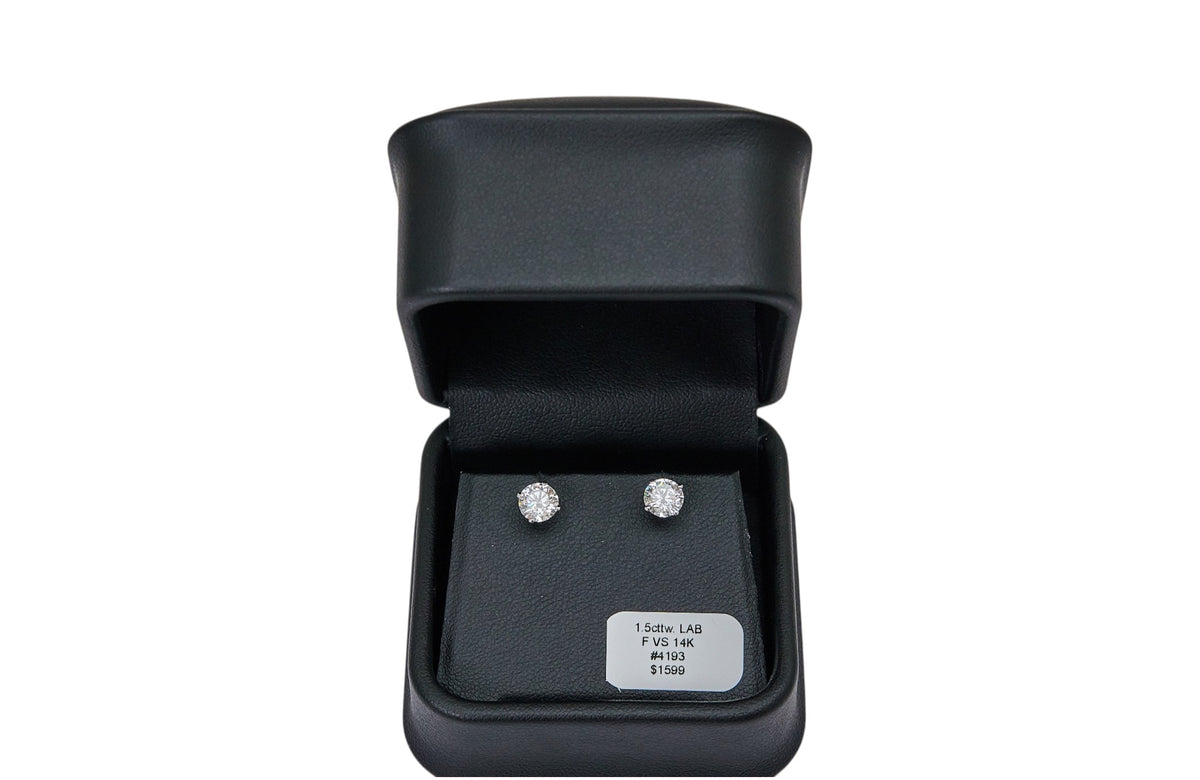 1.5cttw. F VS Lab Grown Round Diamond Studs in 14K White Gold