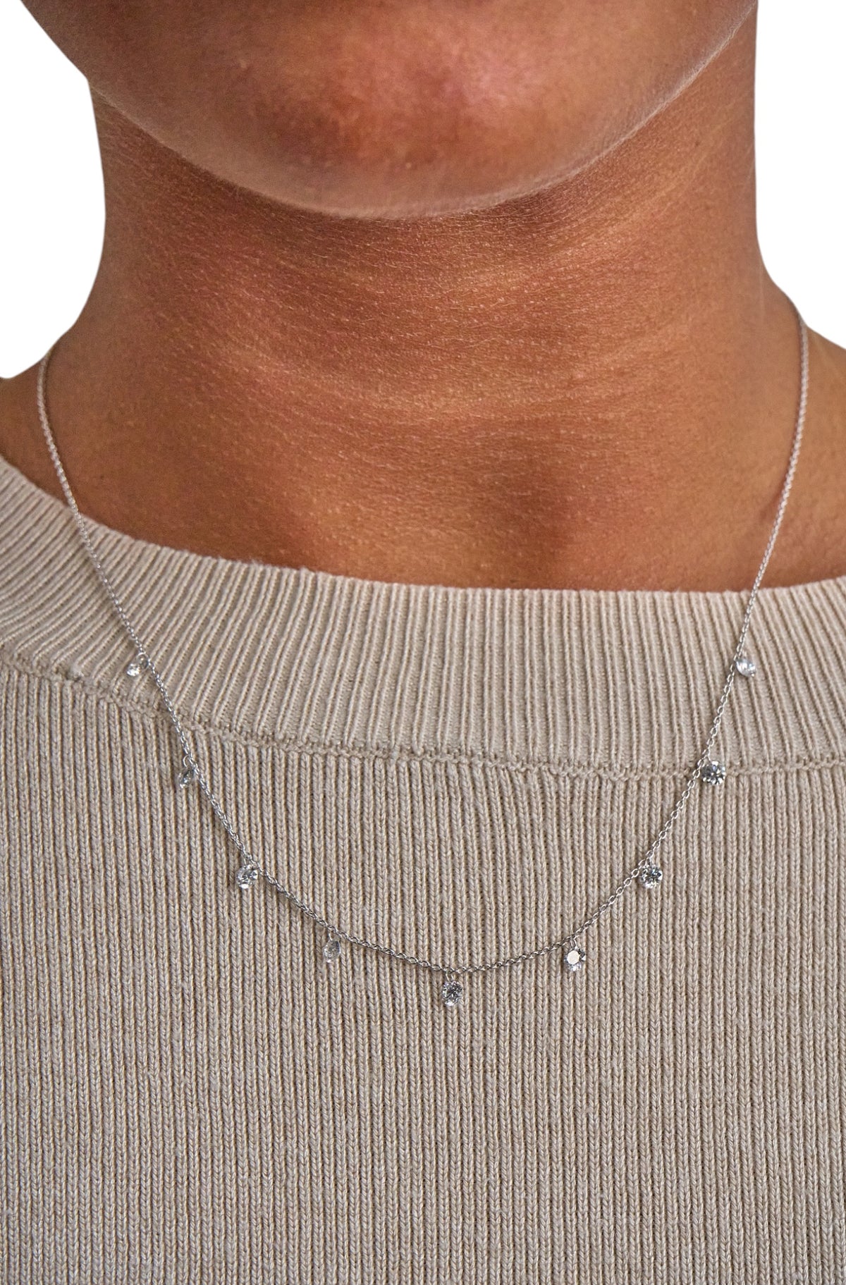 1.5cttw. F VS Lab Grown Drill Set Diamond Necklace in 14K White Gold