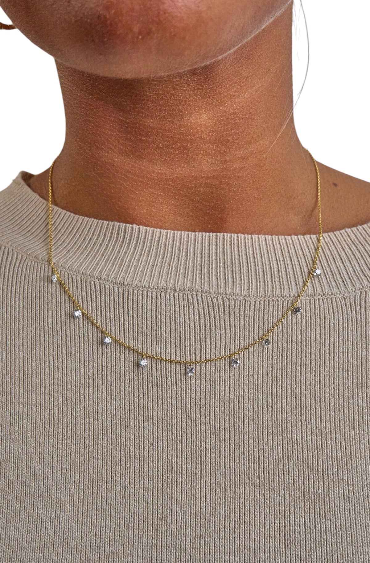 1.5cttw. F VS Lab Grown Drill Set Diamond Necklace in 14K Yellow Gold