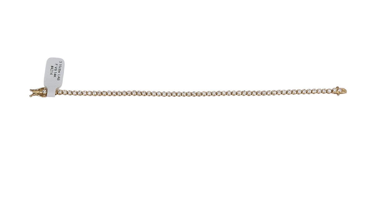 3.15cttw. F VS Bezel Set Lab Grown Diamond Bracelet in 14K Yellow Gold