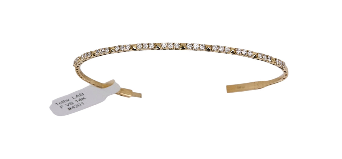 1cttw. F VS Lab Grown Flexible Bangle in 14K Yellow Gold