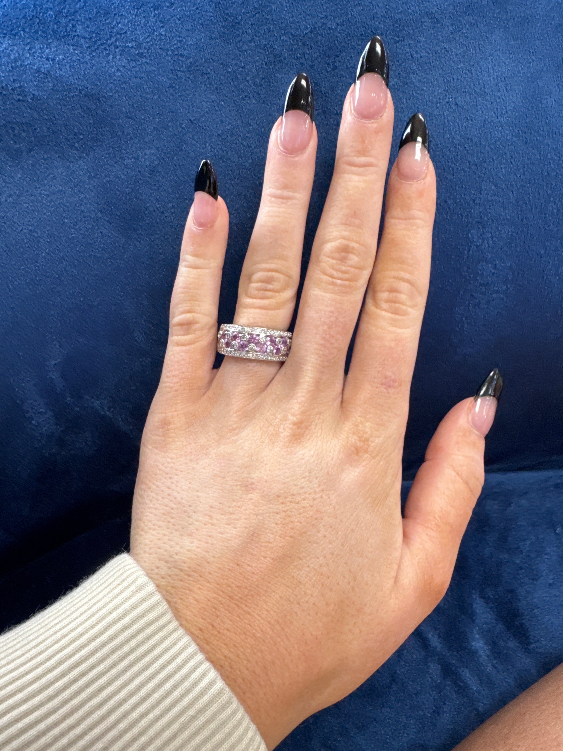 LeVian Natural Diamond & Pink Sapphire Wide Fashion Band in 14K White Gold