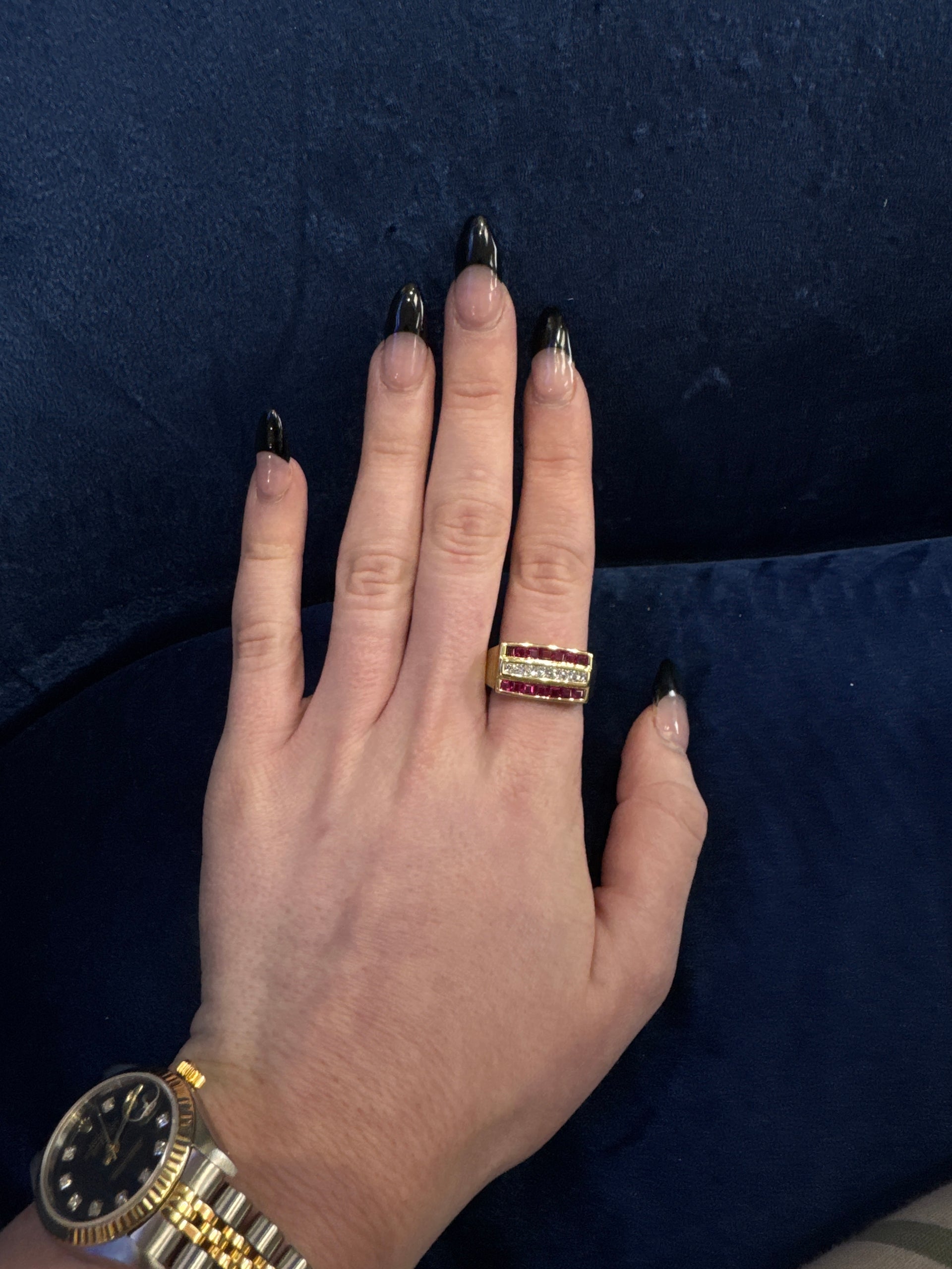 Men's Ruby & Diamond Ring in 18K Yellow Gold Euro Shank