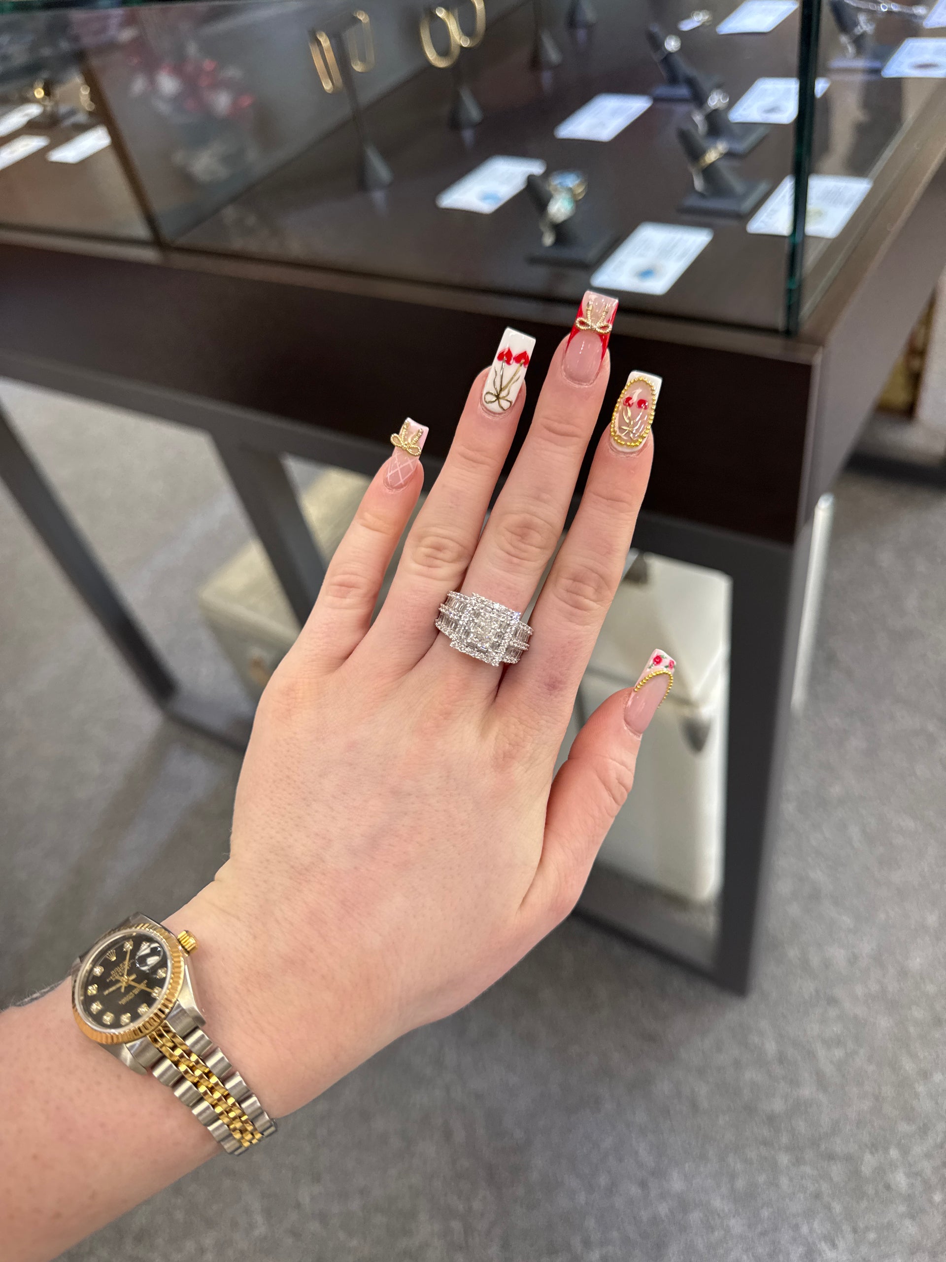 3.33cttw. Natural Diamond Cluster Diamond Ring in 14K White Gold