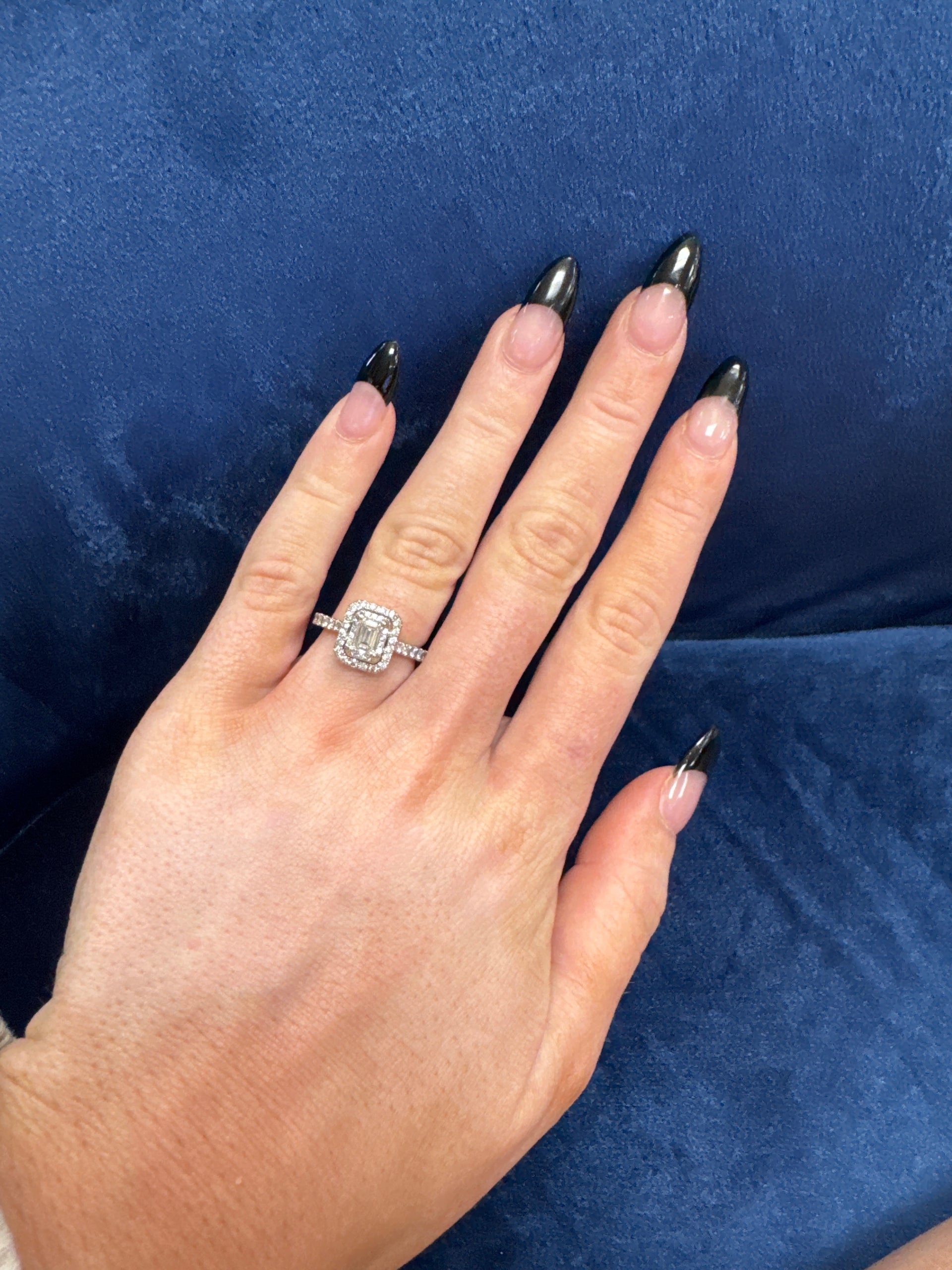 Natural Emerald Cut Diamond Set in Double Halo Vera Wang 14K White Gold Mounting