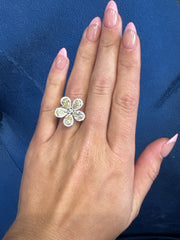 3.25cttw. Lab Grown Fancy Light Yellow Pears & White Round Diamond Flower Ring in 14K White Gold Sz 7
