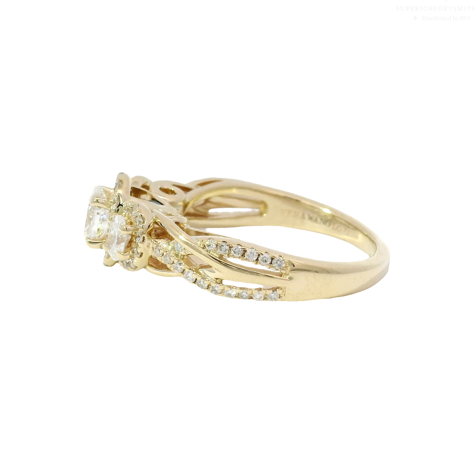 Vera Wang Love Natural Three Stone Oval Engagement Ring in 14K Yellow Gold