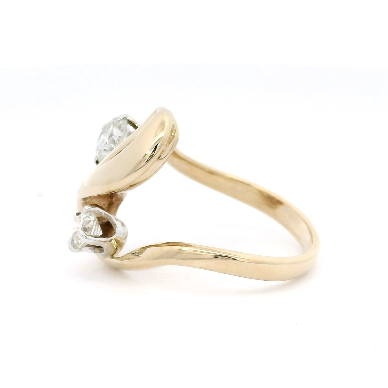 Vintage Natural Diamond Bypass Ring in 14K Yellow Gold