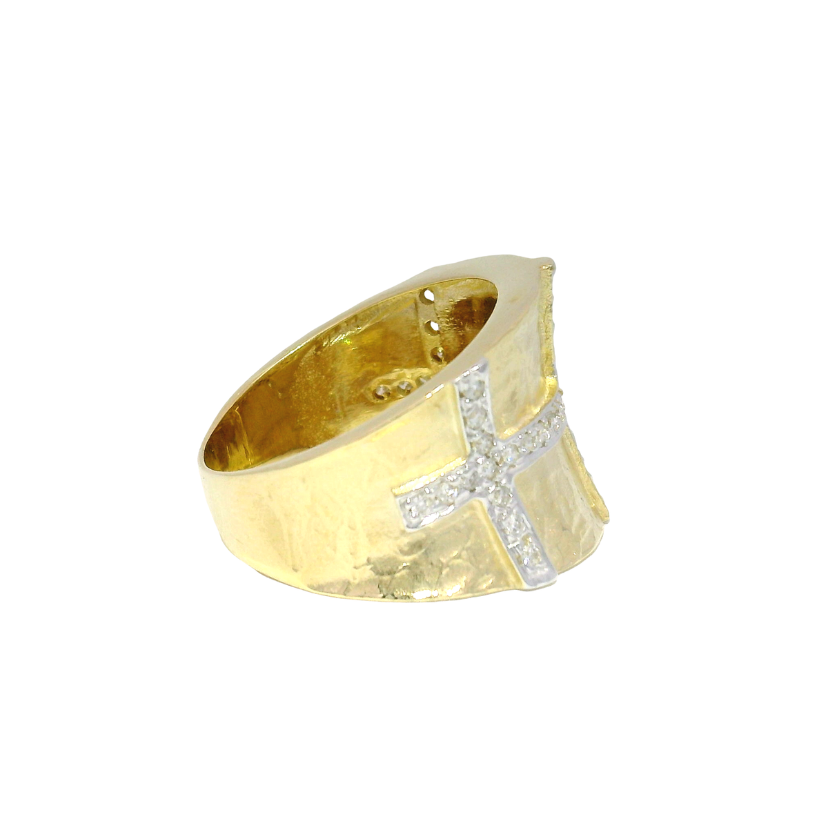 Textured 14K Yellow Gold Geometric Statement Ring Feautring Natural Diamonds Sz 8