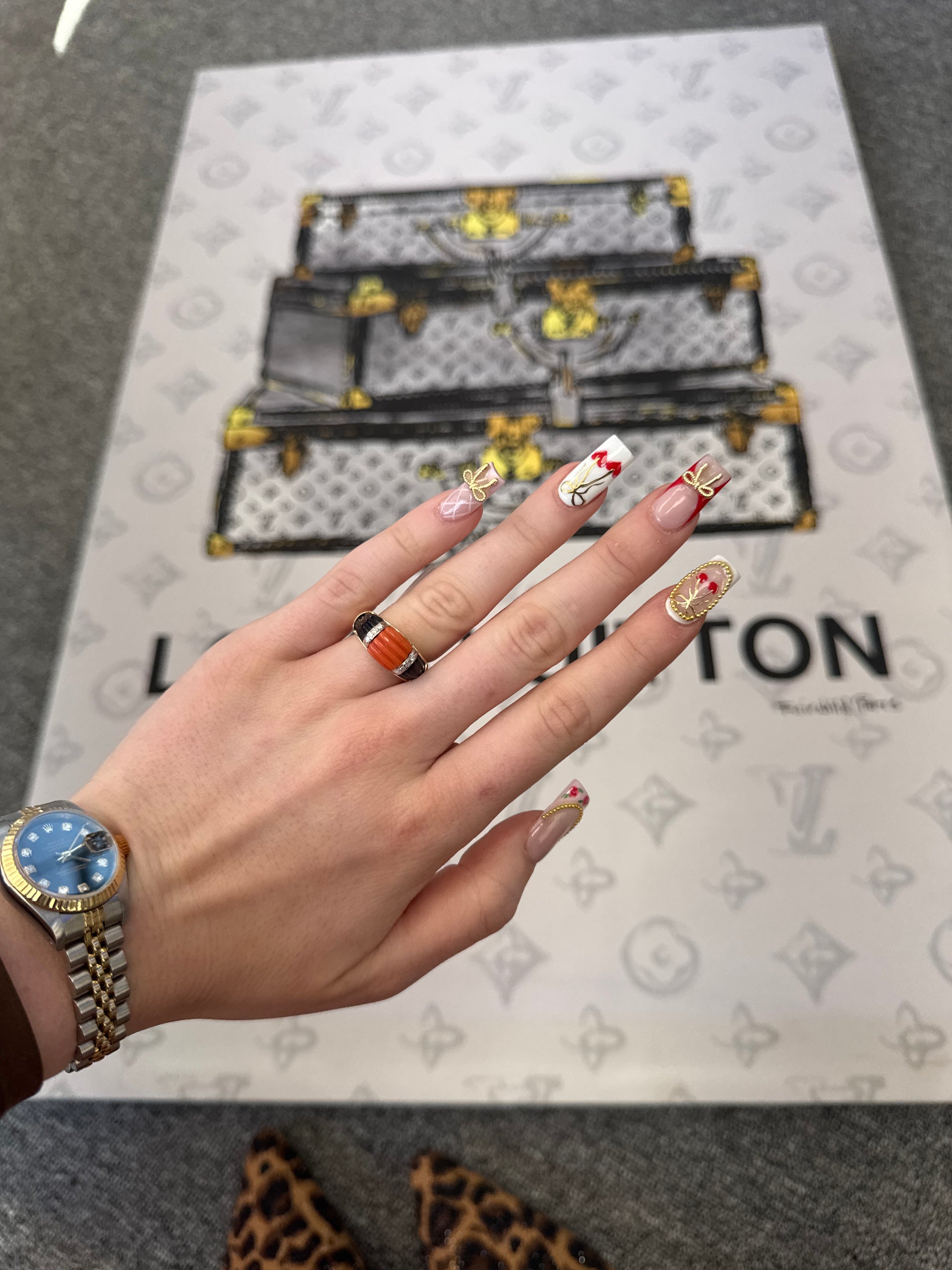 Coral & Onyx Fashion Ring in 14K Yellow Gold