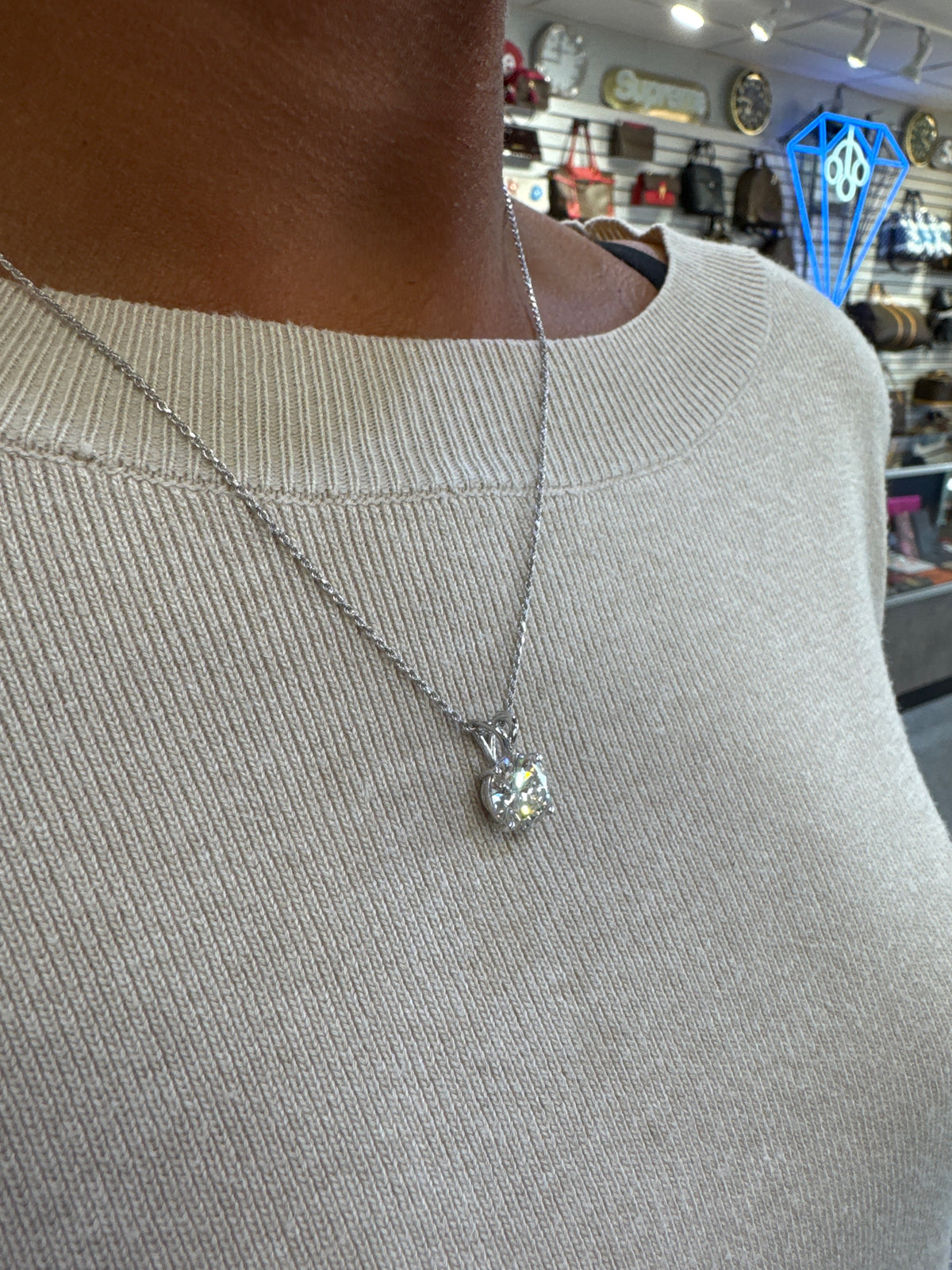 5.0ct. LAB E VS1 Lab Grown Round Mounted in Custom 14K Basket Pendant