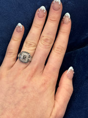 Natural Round Black Diamond and White Baguette Diamond Cocktail Ring Set in 14K White Gold Sz 5