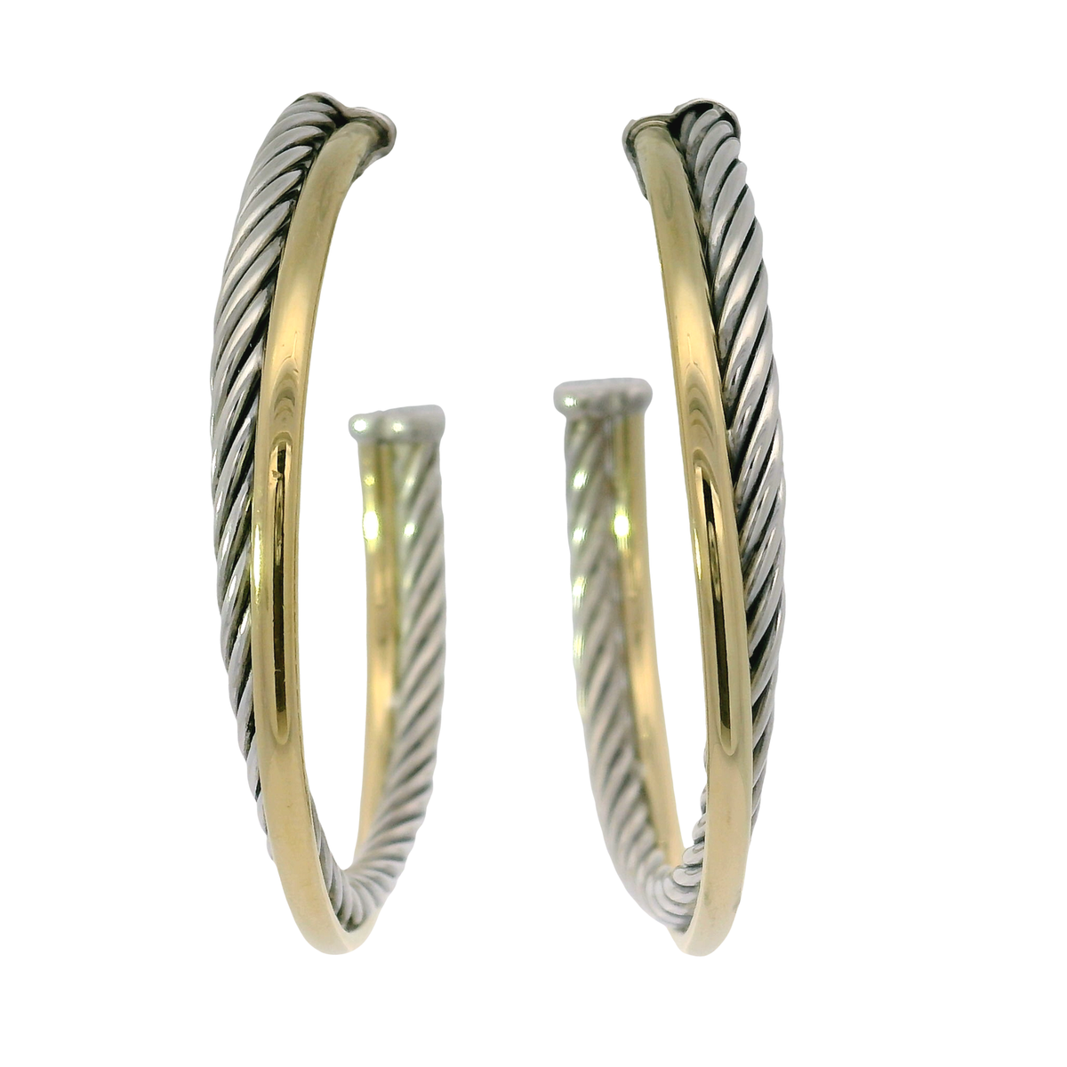 David Yurman Crossover Hoop Earrings in Sterling Silver with 18K Yellow Gold Bonded Accent