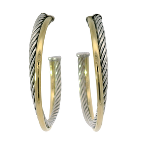David Yurman Crossover Hoop Earrings in Sterling Silver with 18K Yellow Gold Bonded Accent