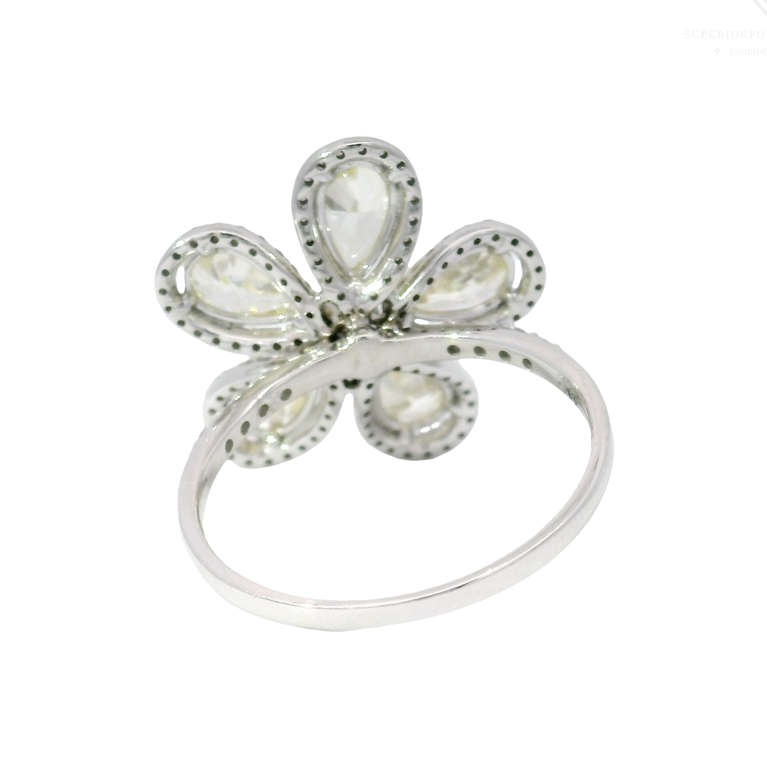 3.25cttw. Lab Grown Fancy Light Yellow Pears & White Round Diamond Flower Ring in 14K White Gold