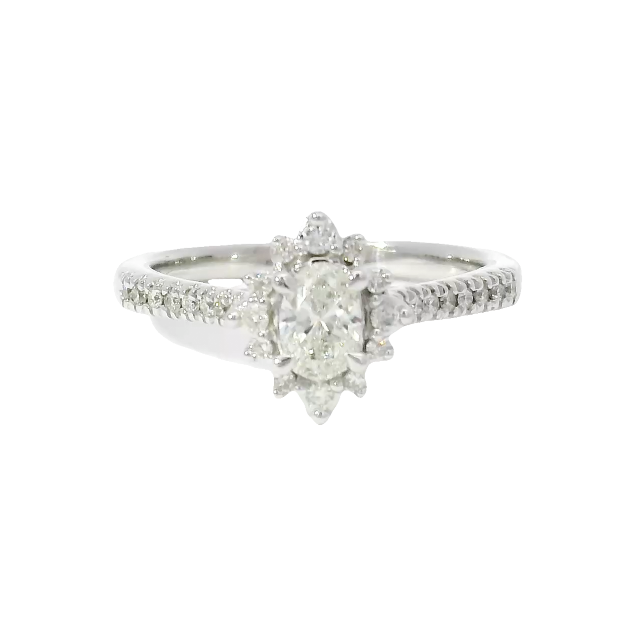 Natural Oval Diamond Engagement Ring in 14K White Gold