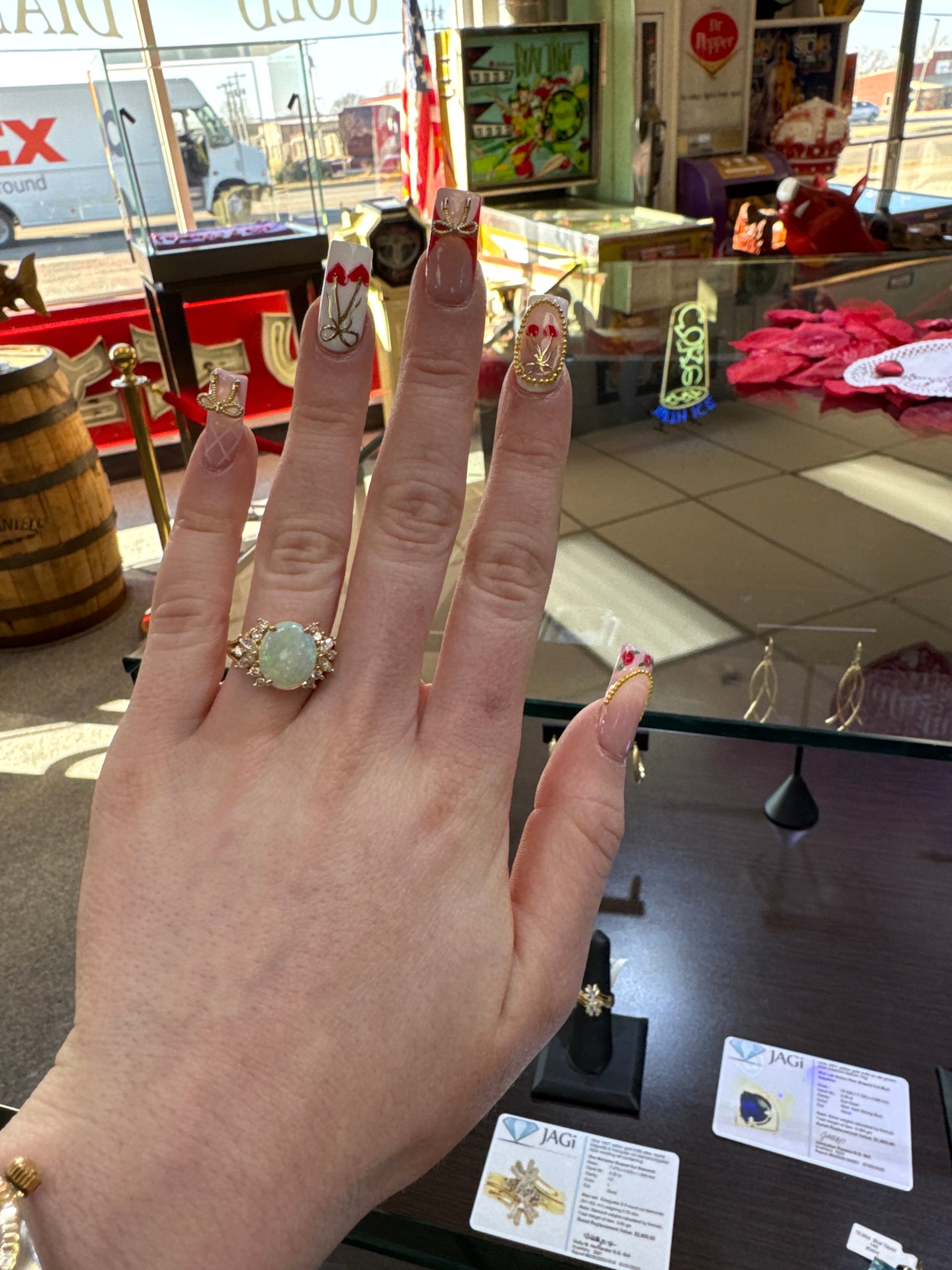 Oval Cabachon Cut Opal Cocktail Style Ring in 14K Yellow Gold